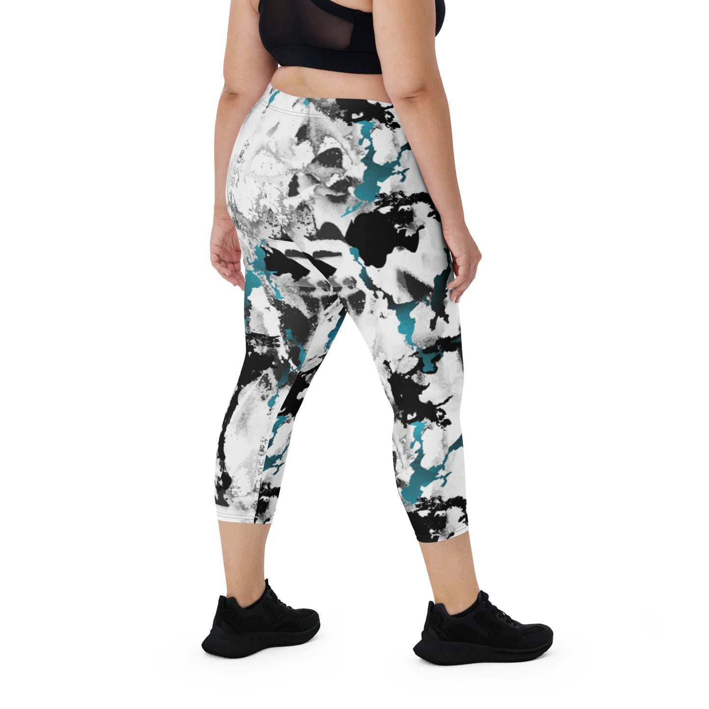 I AM WELL Women's Capri Leggings Marble w/ White Logo