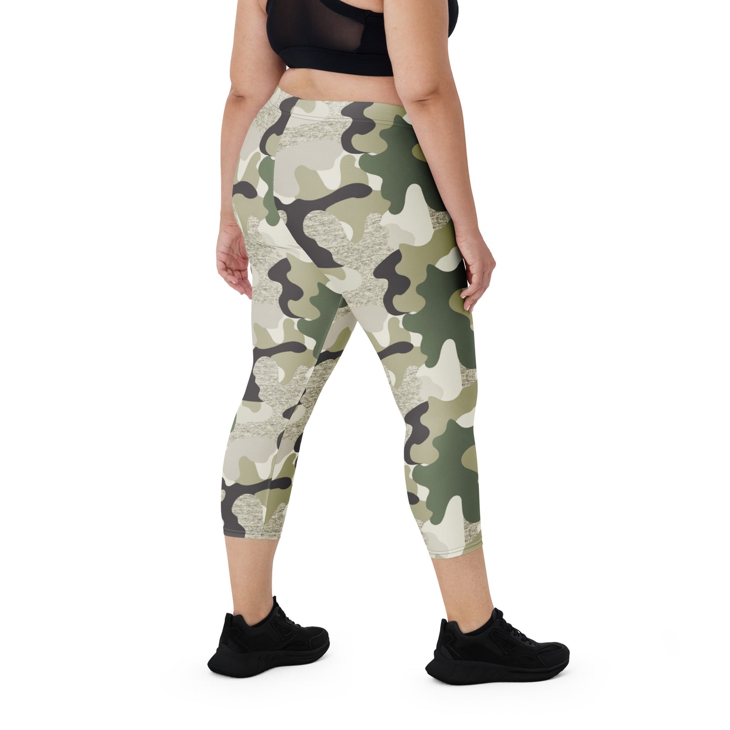 I AM WELL Women's Capri Leggings Green Camo w/ White Logo