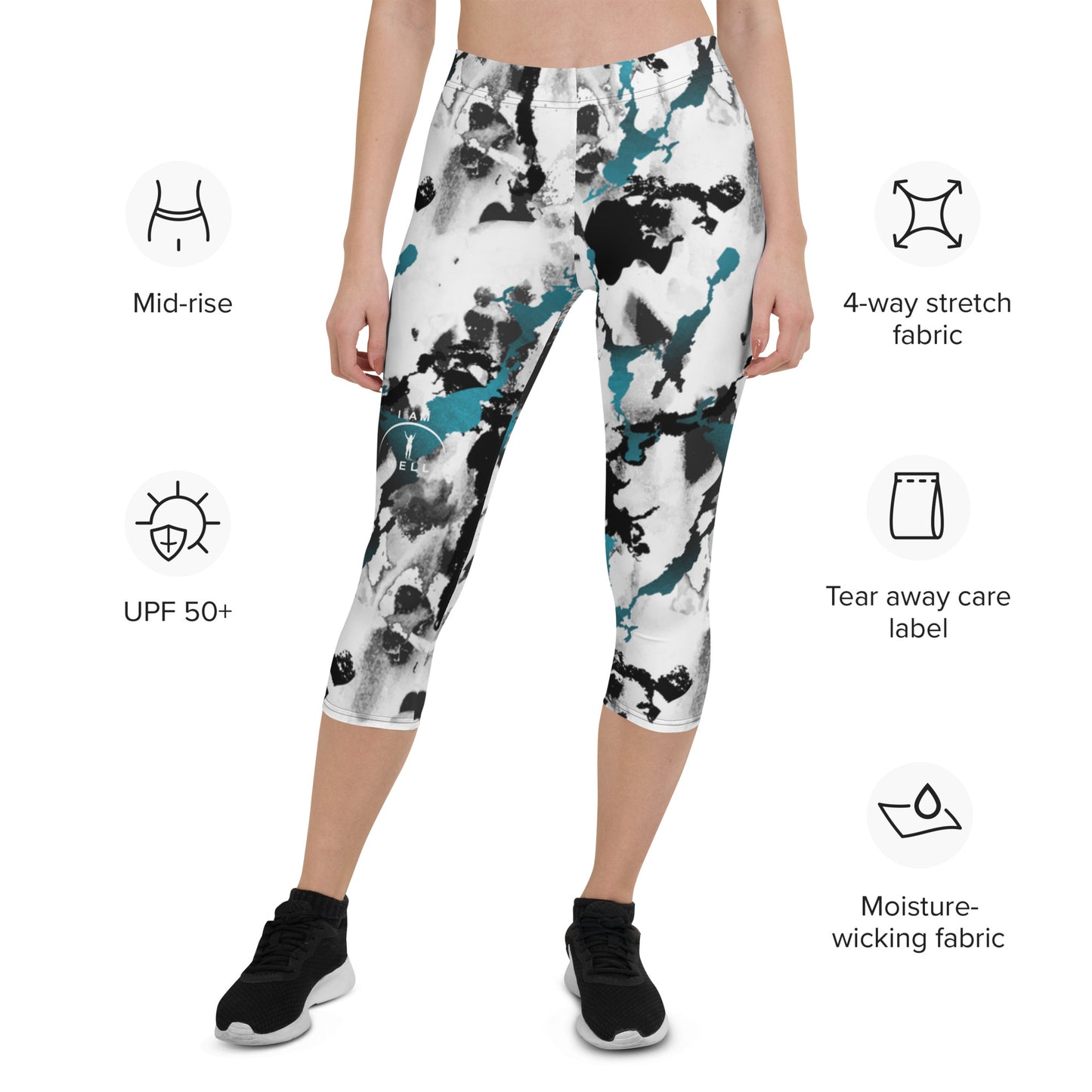 I AM WELL Women's Capri Leggings Marble w/ White Logo