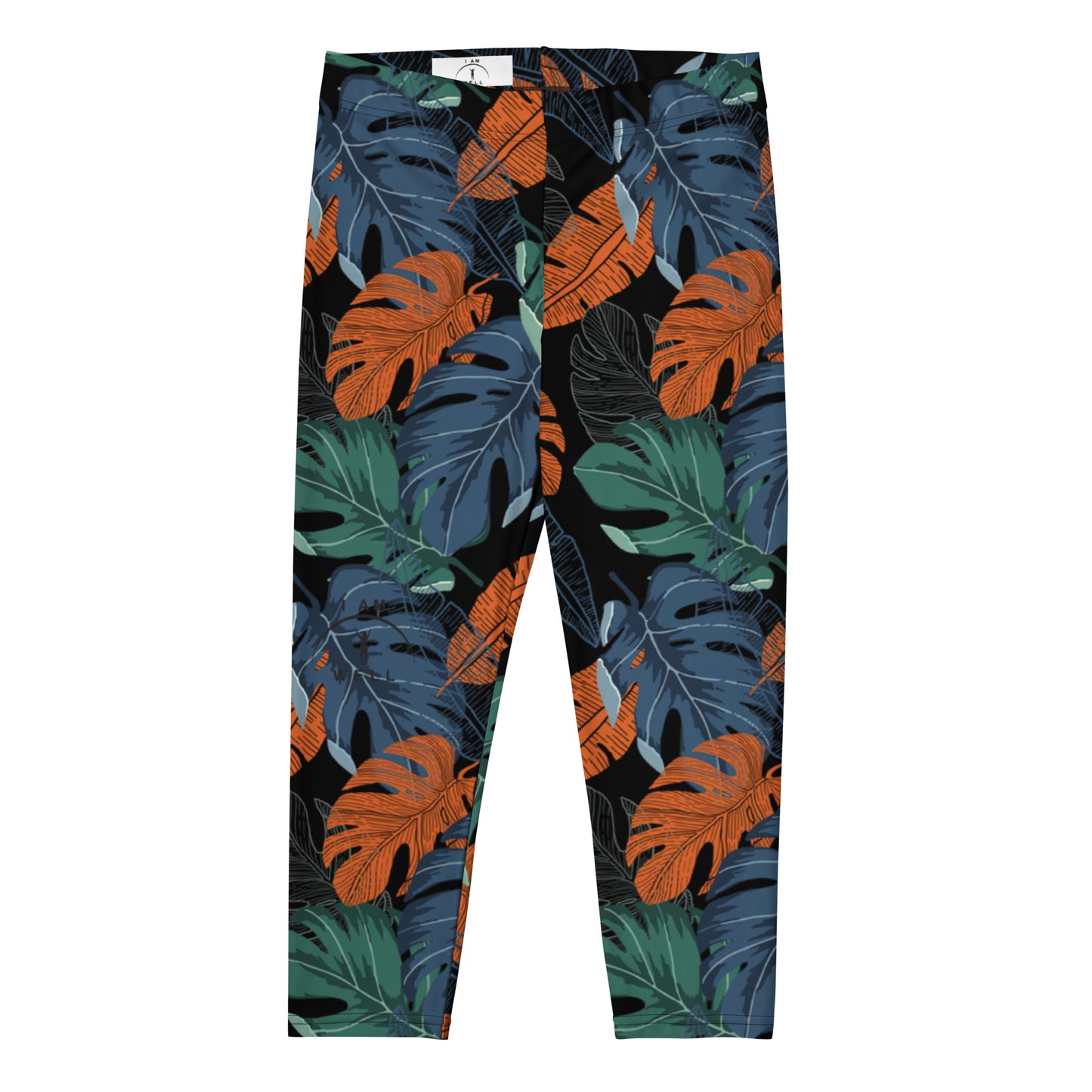 I AM WELL Women's Capri Leggings Tropical Leaves w/ Black Logo