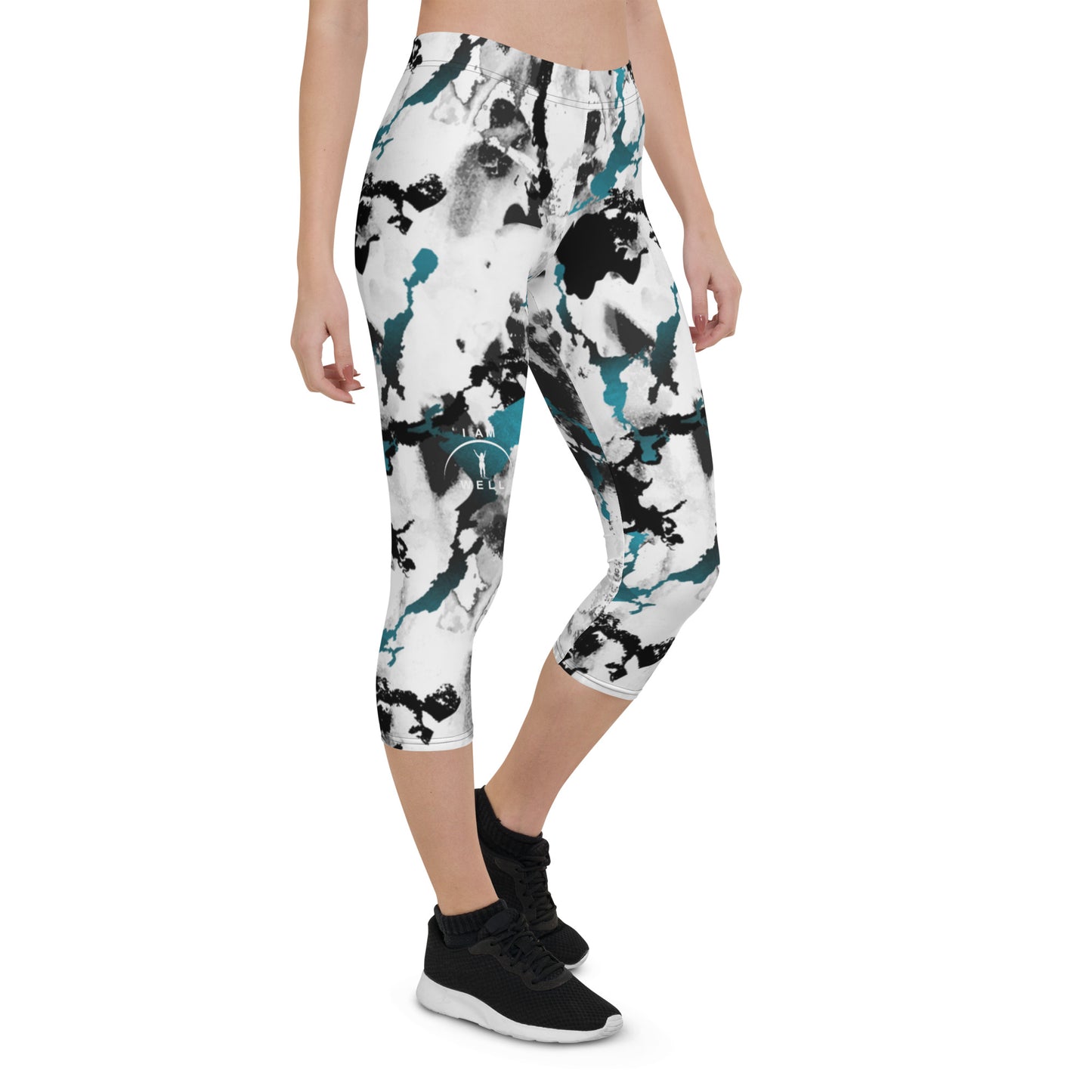 I AM WELL Women's Capri Leggings Marble w/ White Logo