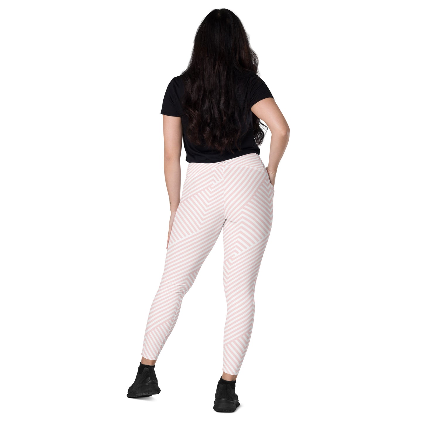 I AM WELL Women's Crossover Leggings with Pockets Pink w/ Grey Logo