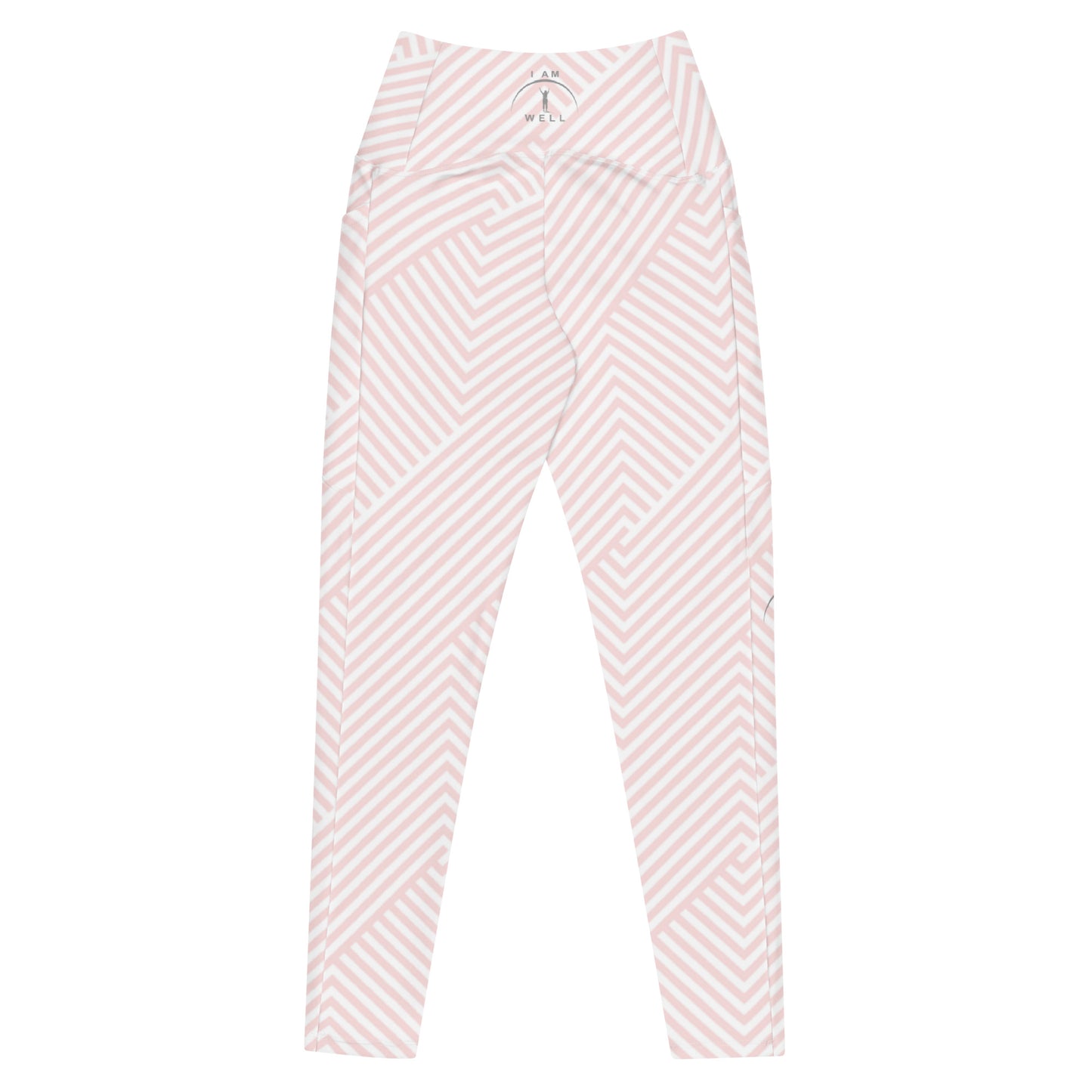 I AM WELL Women's Crossover Leggings with Pockets Pink w/ Grey Logo