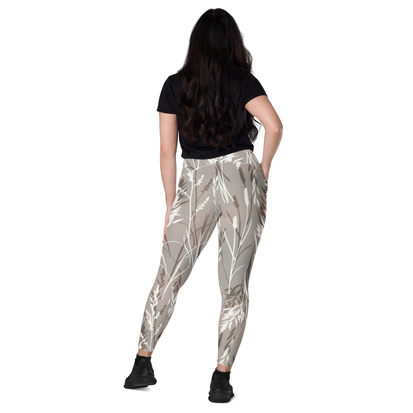 I AM WELL Women's Crossover Leggings with Pockets Natural w/ White Logo