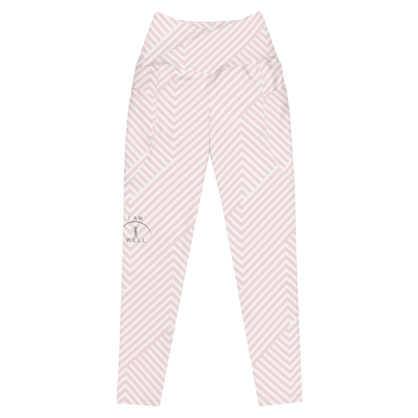 I AM WELL Women's Crossover Leggings with Pockets Pink w/ Grey Logo