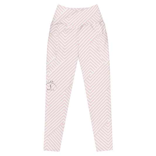 I AM WELL Women's Crossover Leggings with Pockets Pink w/ Grey Logo