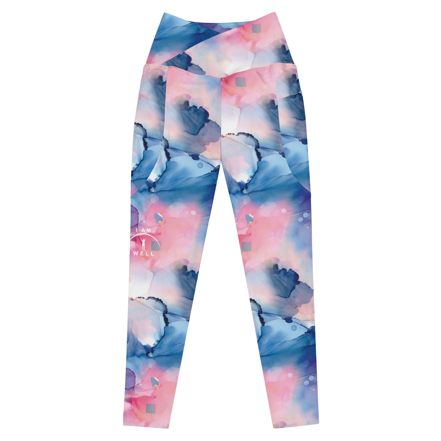 I AM WELL Women's Crossover Leggings with Pockets Water Color w/ White Logo