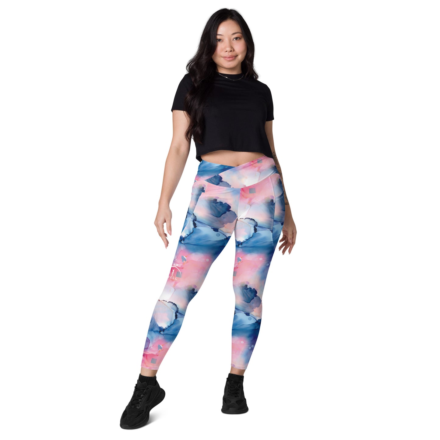 I AM WELL Women's Crossover Leggings with Pockets Water Color w/ White Logo