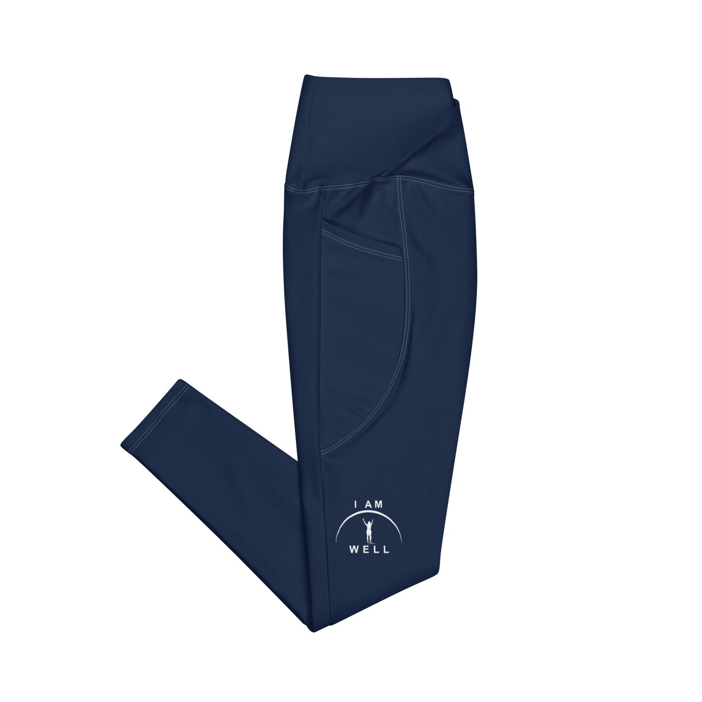 I AM WELL Women's Crossover Leggings with Pockets Navy w/ White Logo