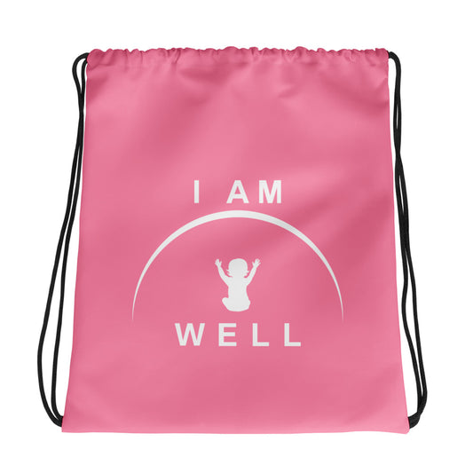 I AM WELL Drawstring bag - Pink w/ White Logo - Baby Girl