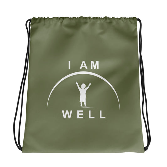 I AM WELL Drawstring bag - Hunter Green w/ White Logo - Boy