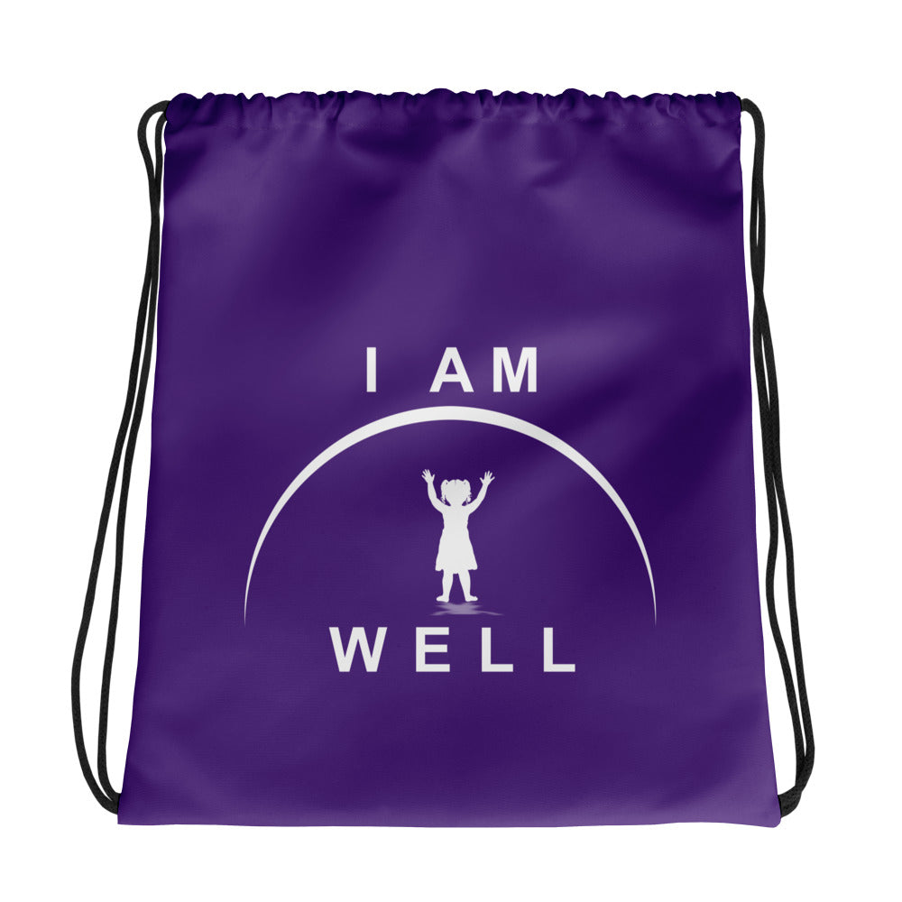 I AM WELL Drawstring bag - Purple w/ White Logo - Girl