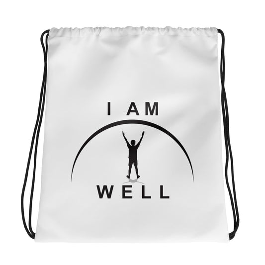 I AM WELL Drawstring bag - White w/ Black Logo - Young Man