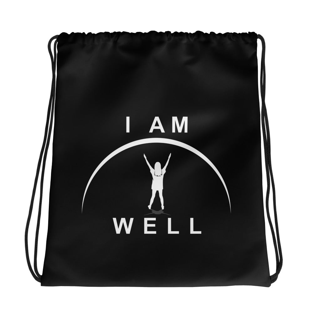 I AM WELL Drawstring bag - Black w/ White Logo - Young Lady