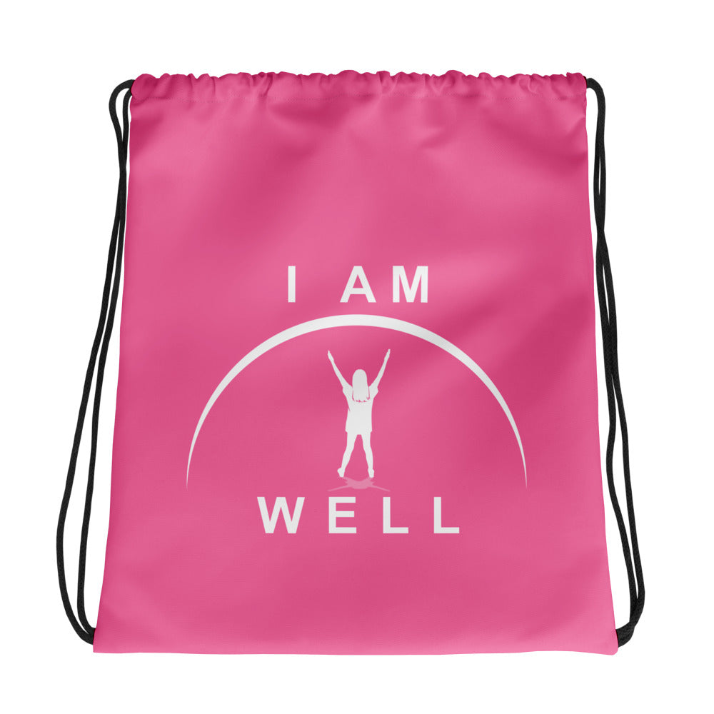 I AM WELL Drawstring bag - Pink w/ White Logo - Young Lady