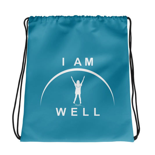 I AM WELL Drawstring bag - Blue w/ White Logo - Young Lady