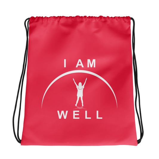 I AM WELL Drawstring bag - Ruby Red w/ White Logo - Young Lady