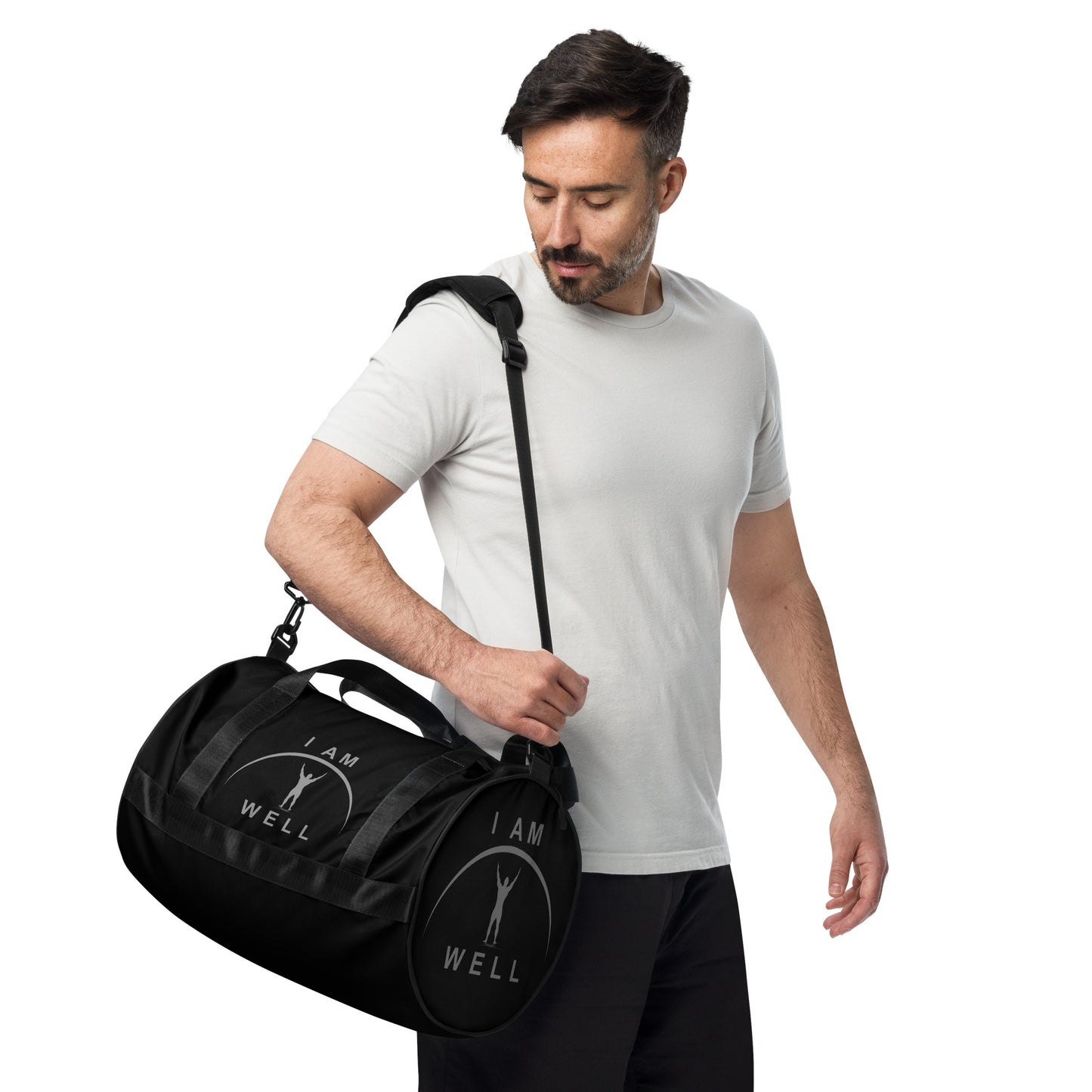 I AM WELL Men's Gym Bag - Black w/ Grey Logo & Eccles. 9:10