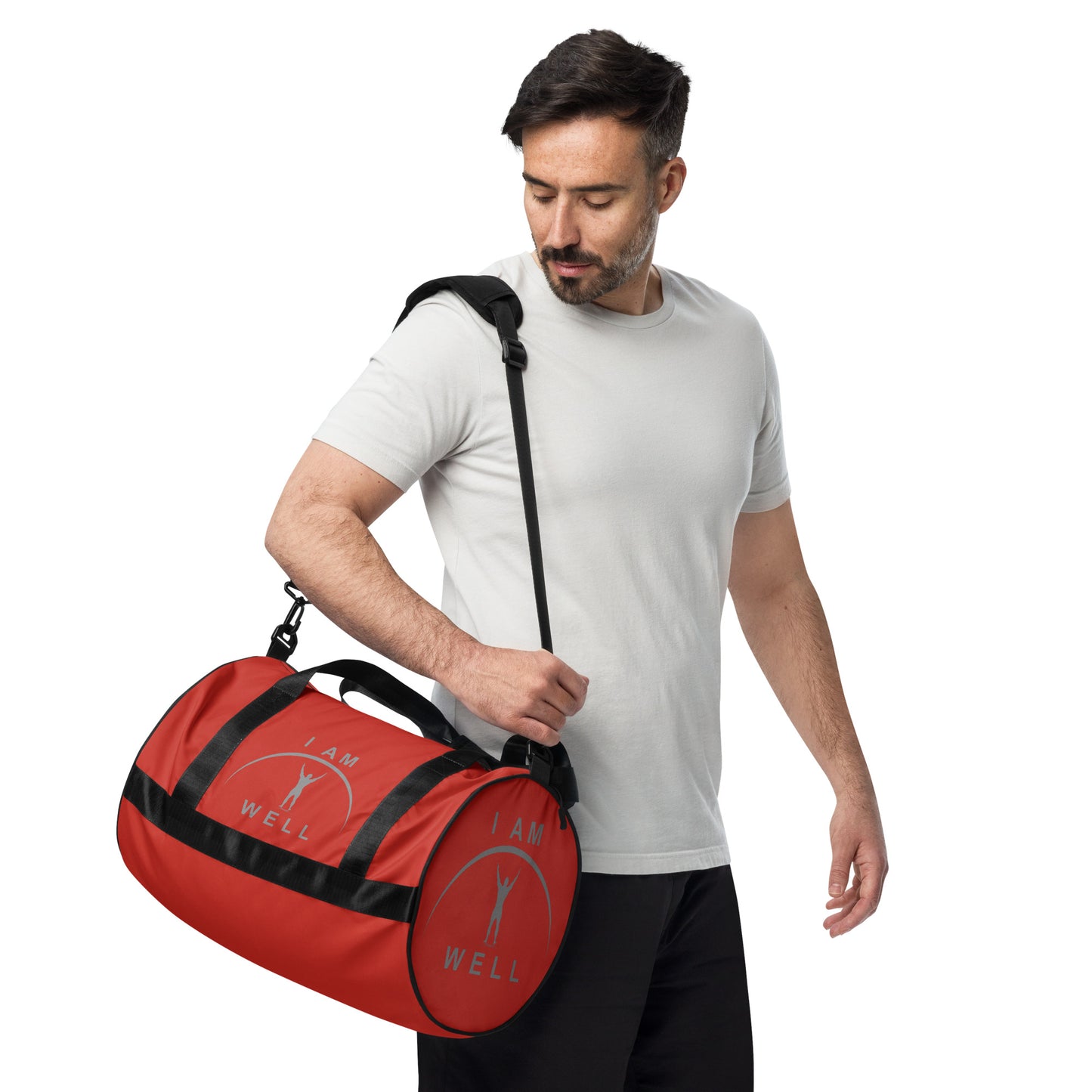 I AM WELL Men's Gym Bag - Red w/ Grey Logo & Eccles. 9:10