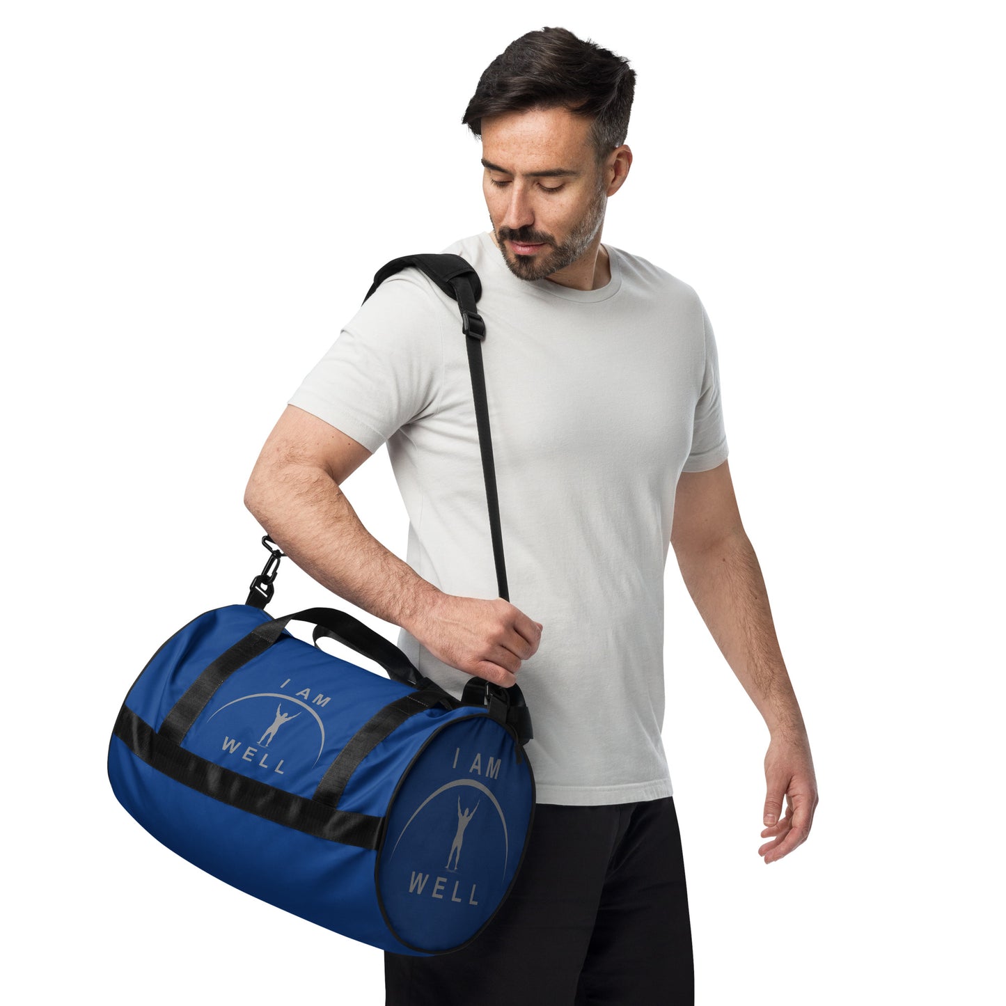 I AM WELL Men's Gym Bag - Blue w/ Grey Logo & Eccles. 9:10