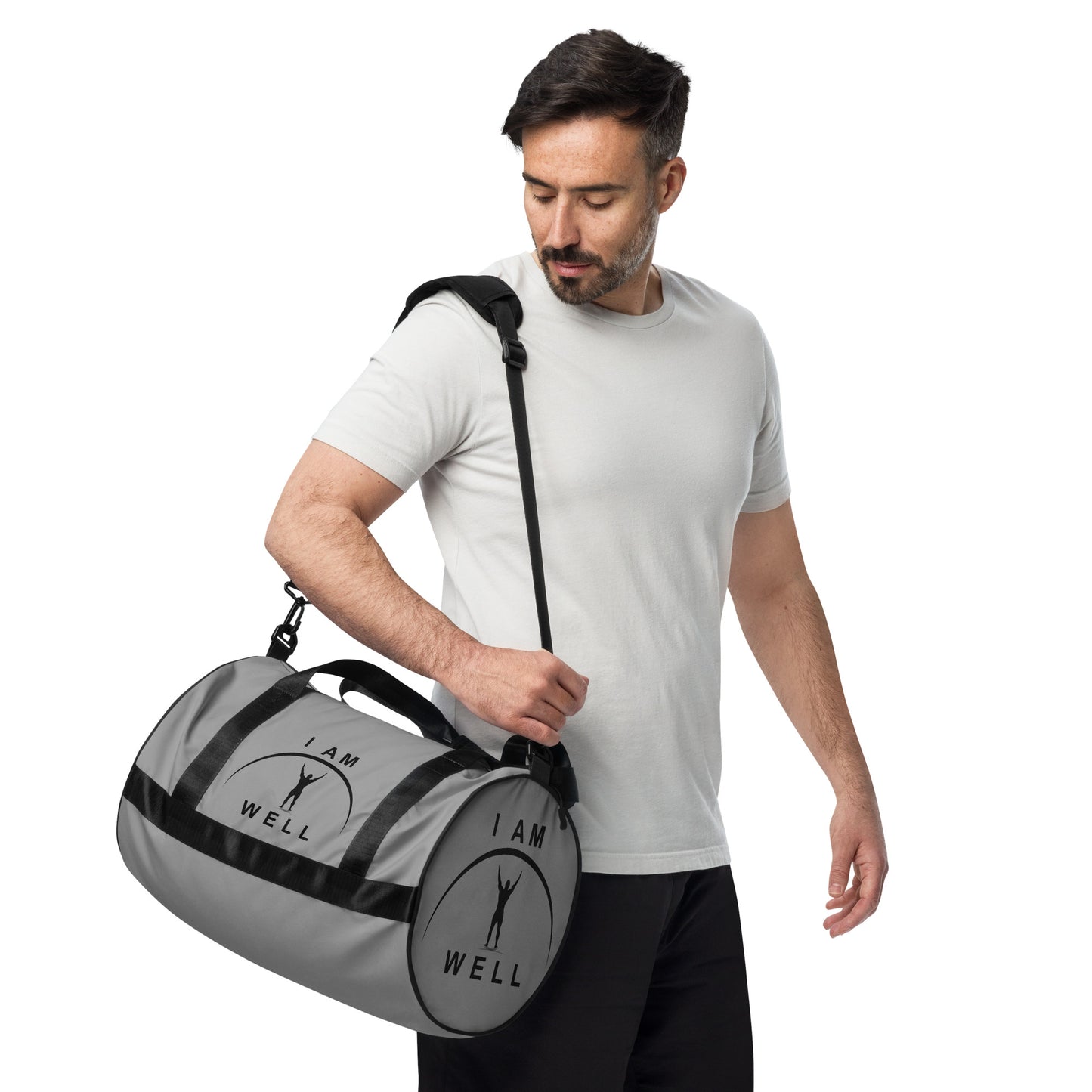 I AM WELL Men's Gym Bag - Grey w/ Black Logo & Eccles. 9:10