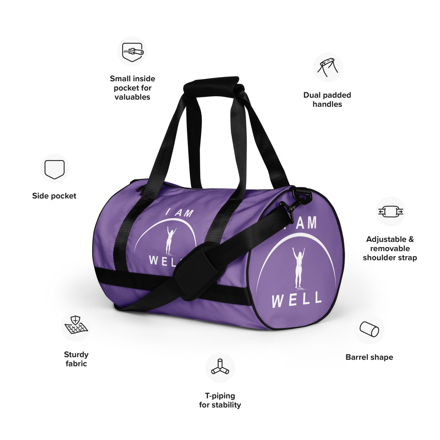 I AM WELL Women's Gym Bag - Purple w/ White Logo & Galatians 6:9