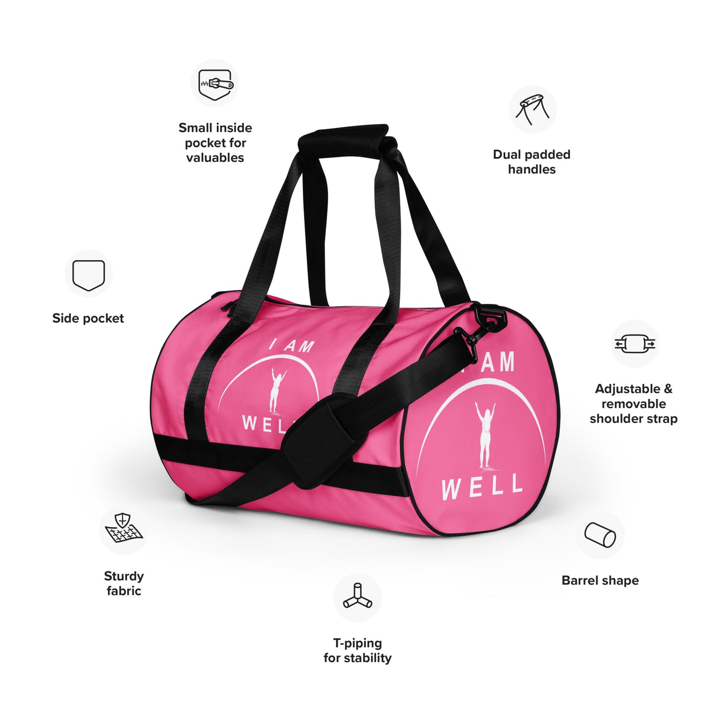 I AM WELL Women's Gym Bag - Pink w/ White Logo & Galatians 6:9