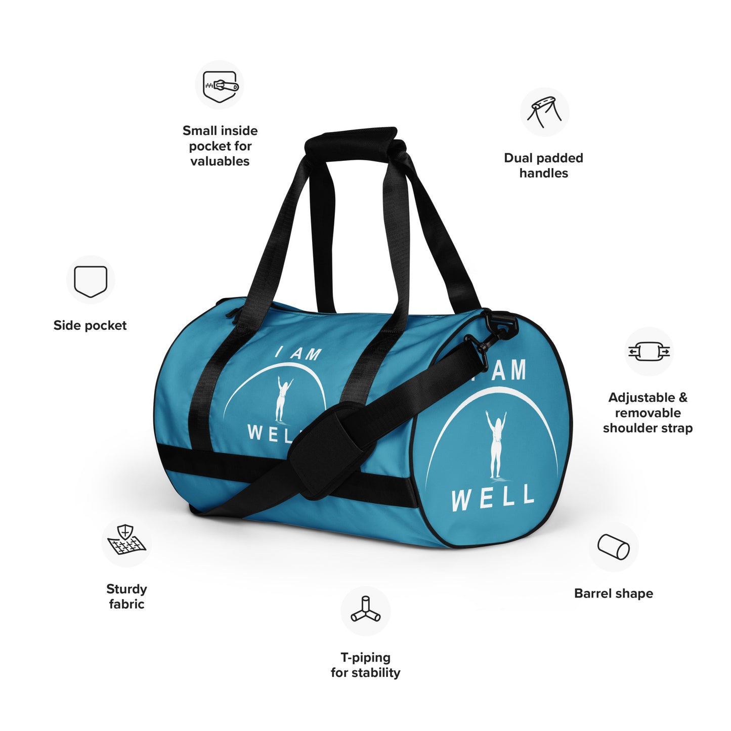 I AM WELL Women's Gym Bag - Blue w/ White Logo & Galatians 6:9