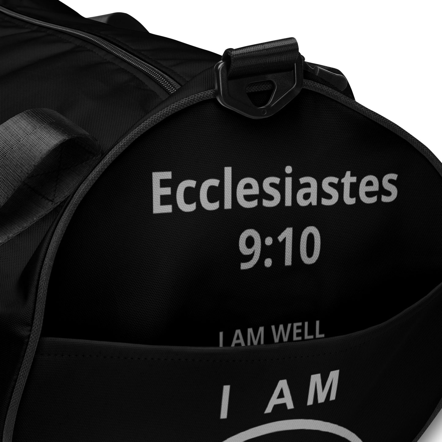 I AM WELL Men's Gym Bag - Black w/ Grey Logo & Eccles. 9:10