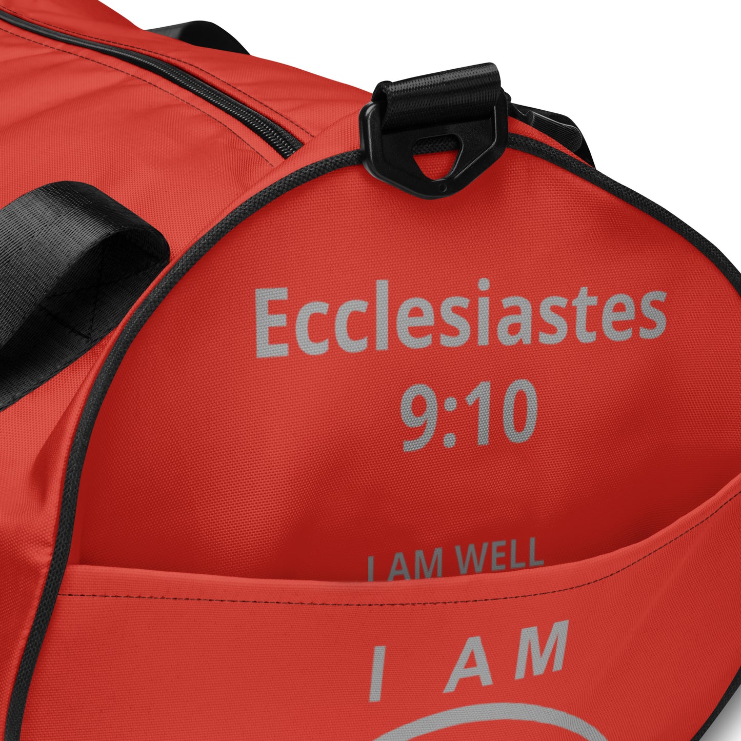 I AM WELL Men's Gym Bag - Red w/ Grey Logo & Eccles. 9:10