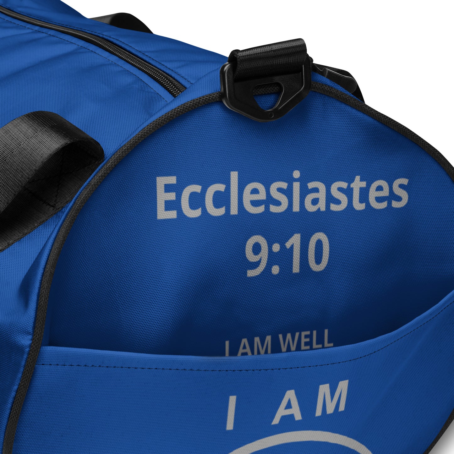 I AM WELL Men's Gym Bag - Blue w/ Grey Logo & Eccles. 9:10