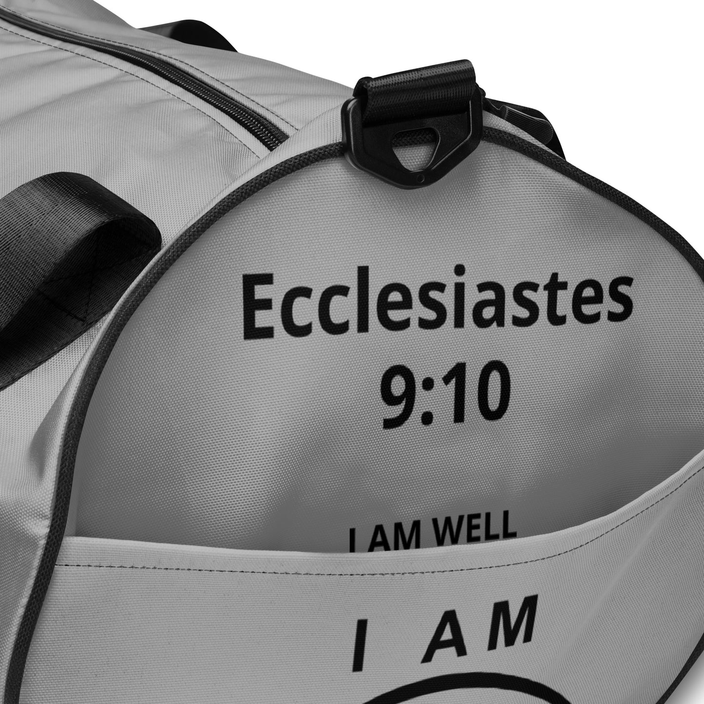 I AM WELL Men's Gym Bag - Grey w/ Black Logo & Eccles. 9:10