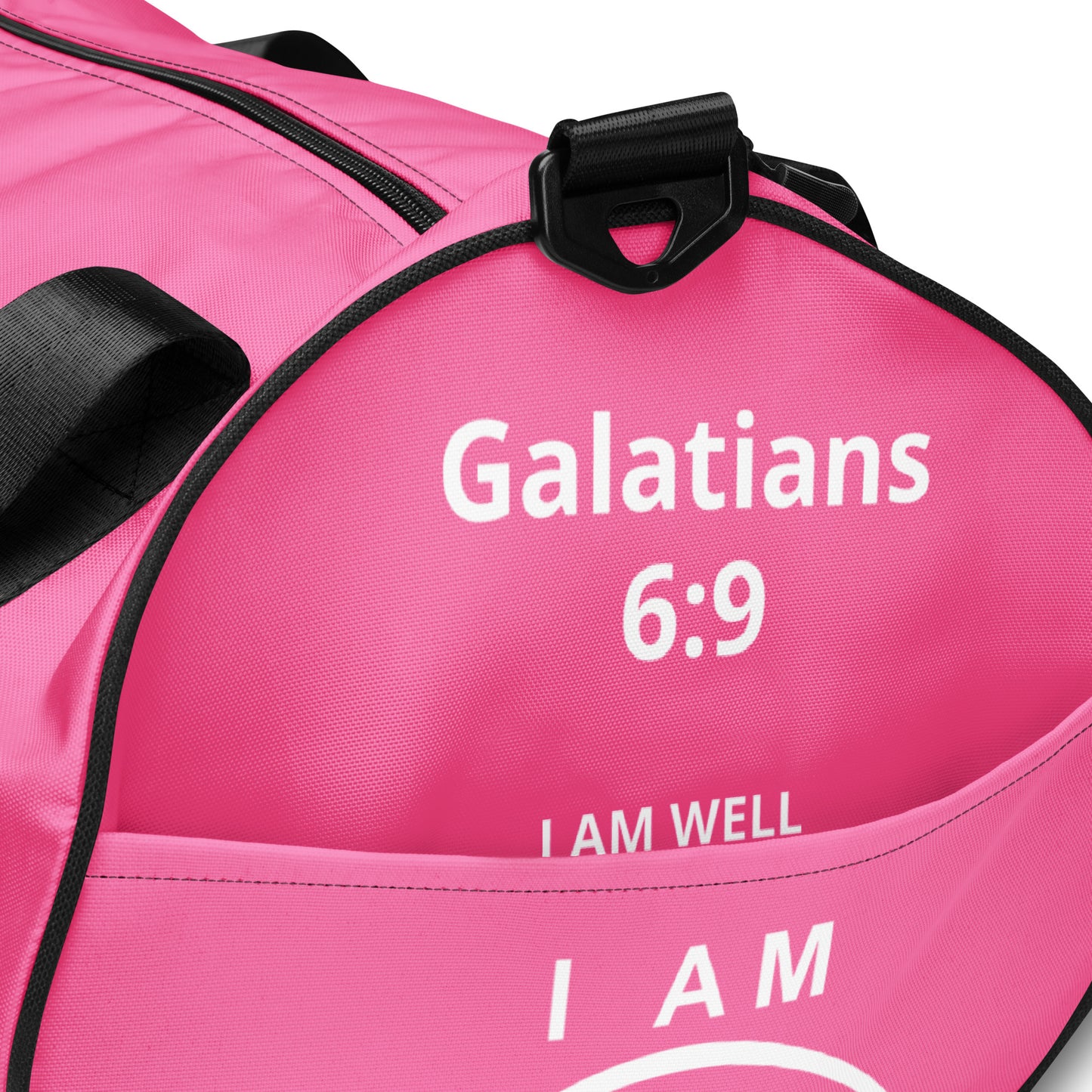 I AM WELL Women's Gym Bag - Pink w/ White Logo & Galatians 6:9