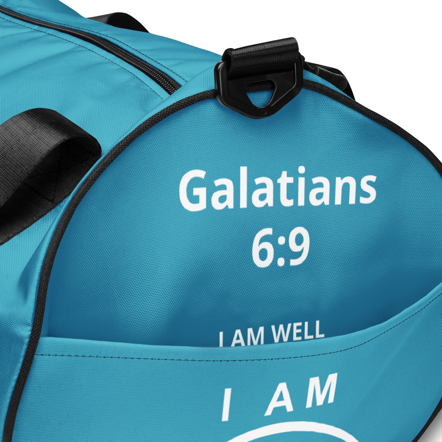 I AM WELL Women's Gym Bag - Blue w/ White Logo & Galatians 6:9