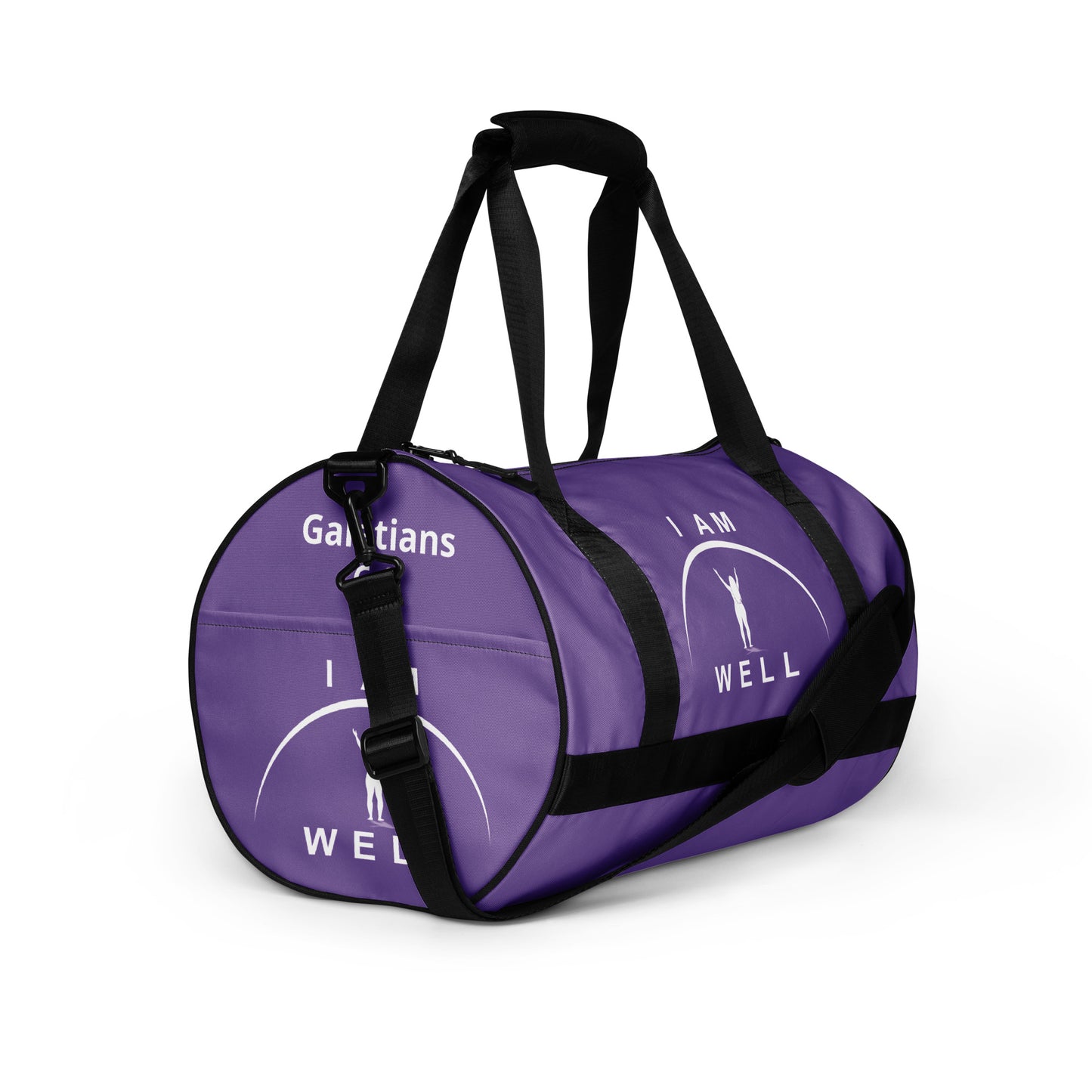 I AM WELL Women's Gym Bag - Purple w/ White Logo & Galatians 6:9