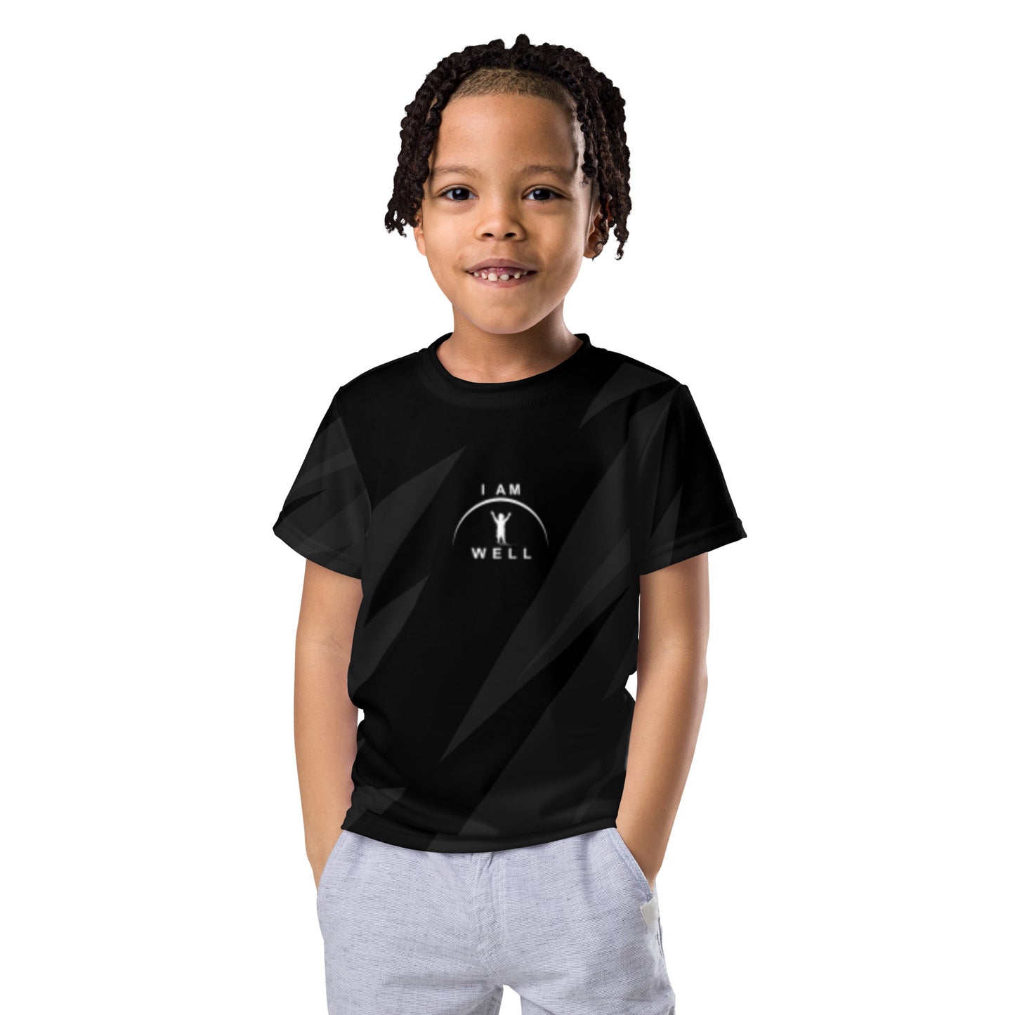 I AM WELL Boys' T-Shirt Black Pattern w/ White Logo