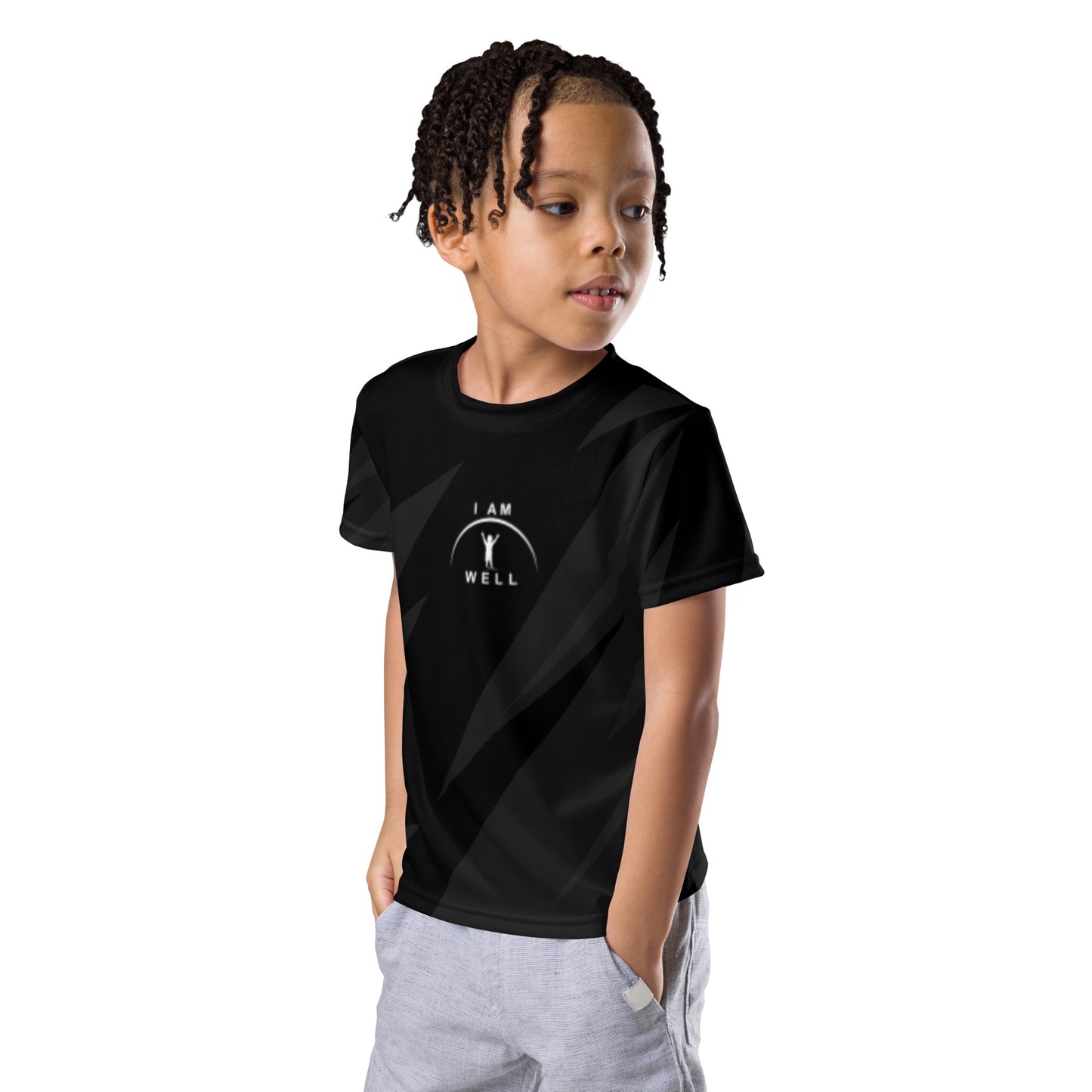 I AM WELL Boys' T-Shirt Black Pattern w/ White Logo