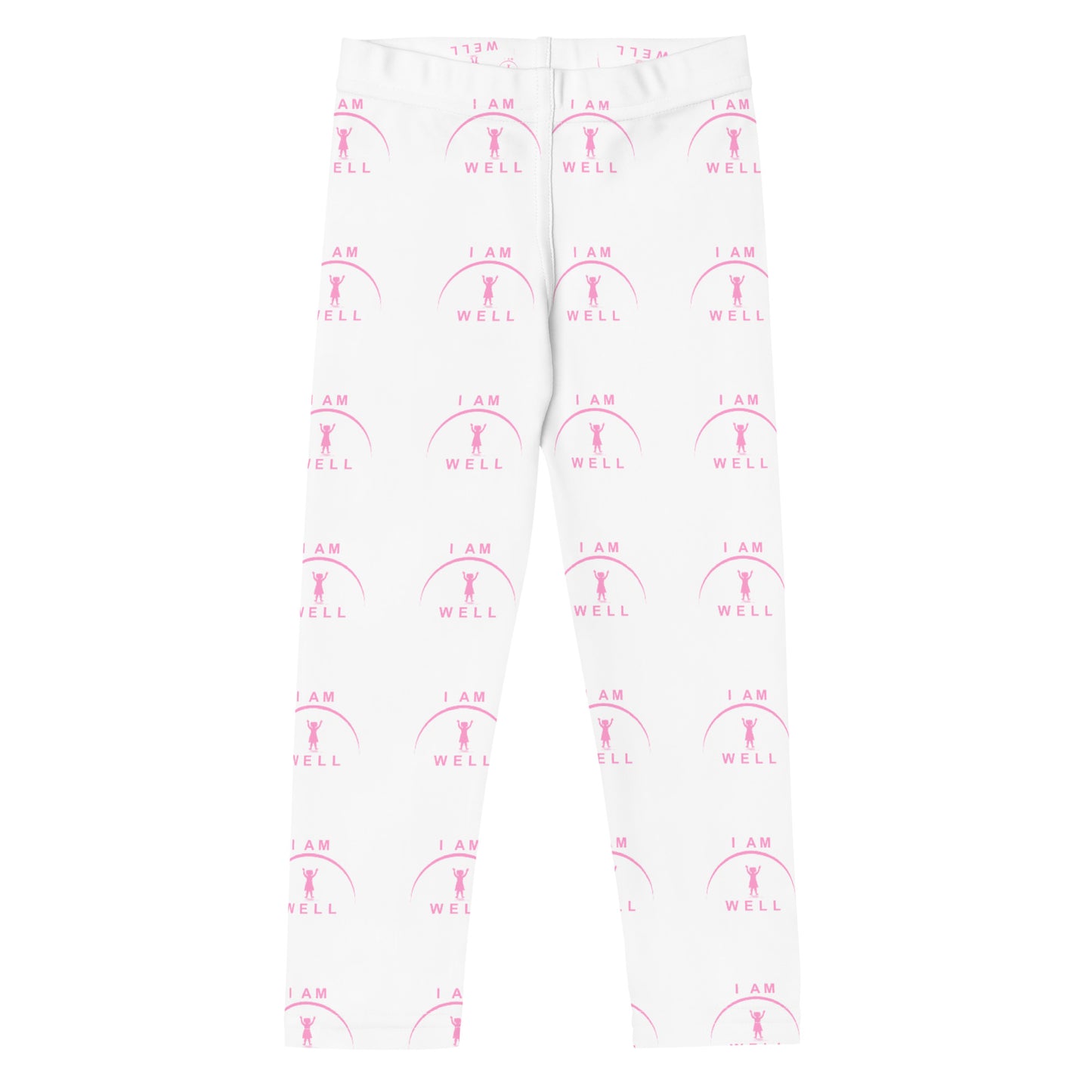 I AM WELL Girls' Leggings White w/ Pink Logo