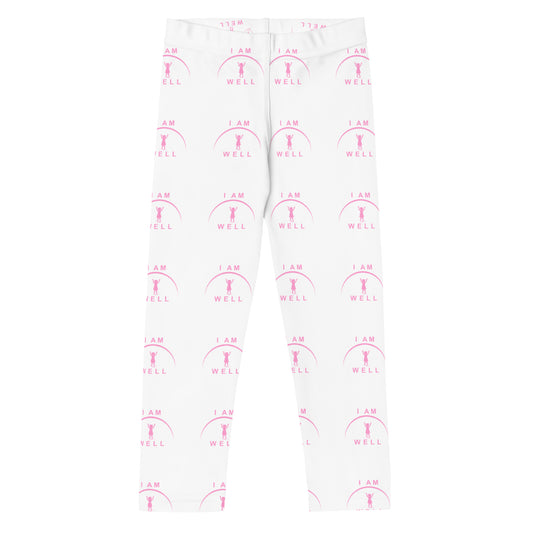 I AM WELL Girls' Leggings White w/ Pink Logo