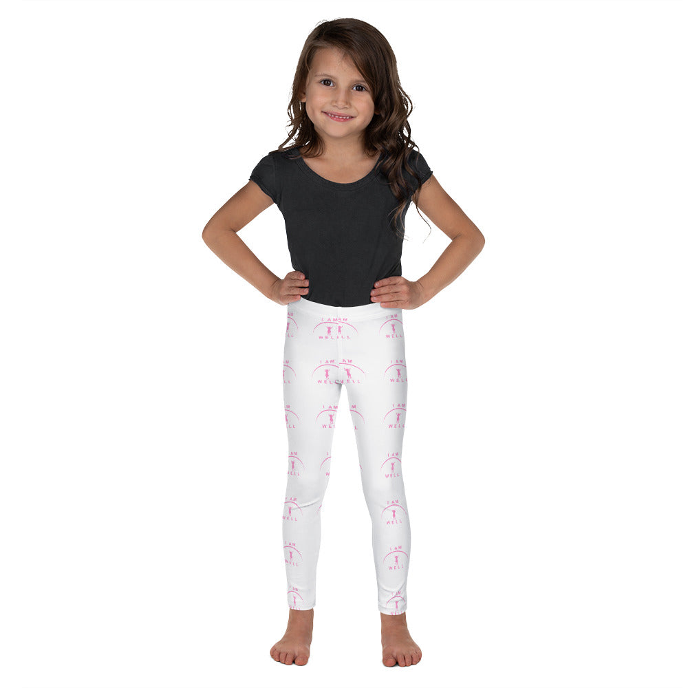 I AM WELL Girls' Leggings White w/ Pink Logo