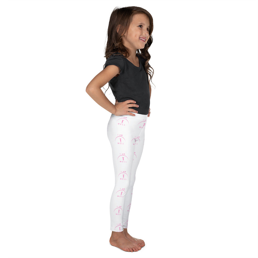 I AM WELL Girls' Leggings White w/ Pink Logo