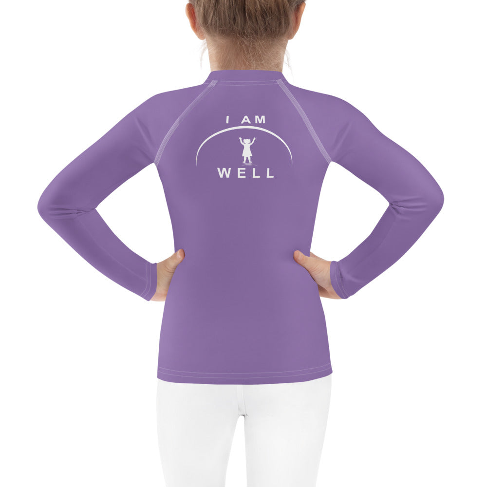 I AM WELL Girls' Rash Guard Purple w/ White Logo