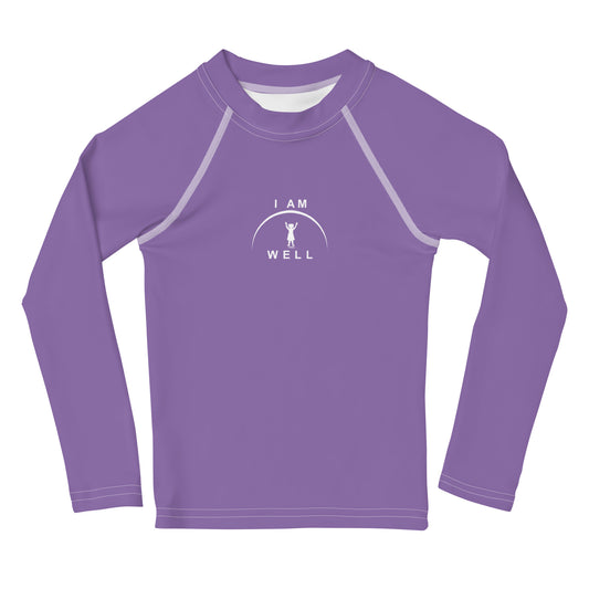 I AM WELL Girls' Rash Guard Purple w/ White Logo