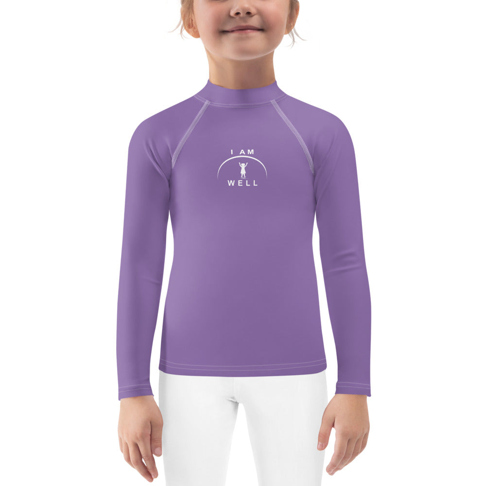 I AM WELL Girls' Rash Guard Purple w/ White Logo