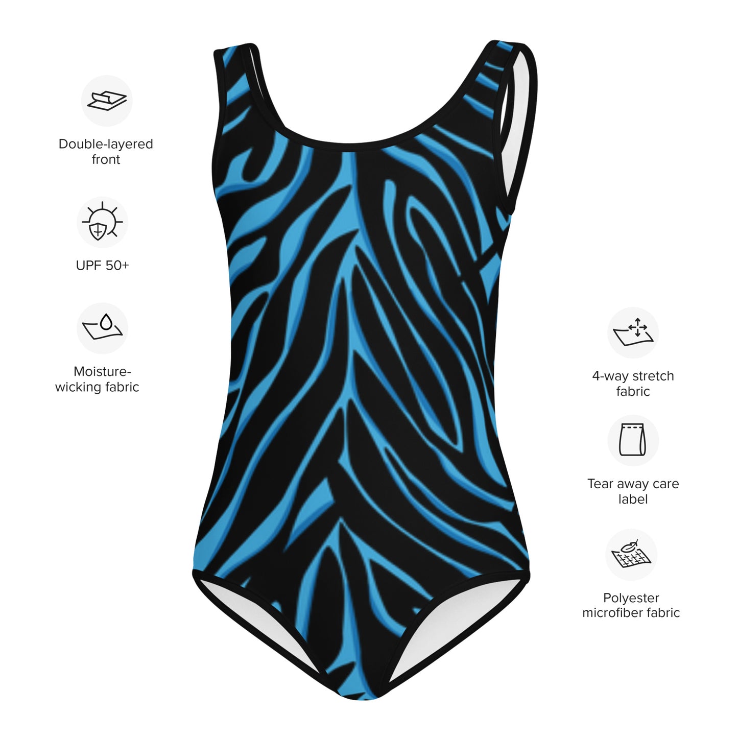 I AM WELL Girls' One-Piece Swimsuit Blue and Black