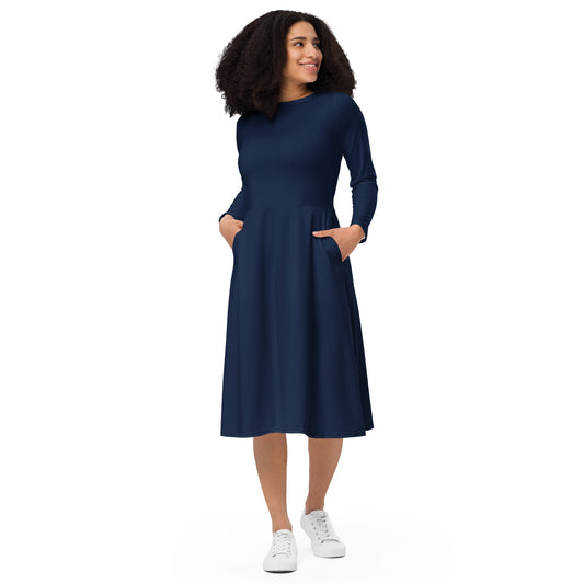 I AM WELL Women's Long Sleeve Midi Dress Navy