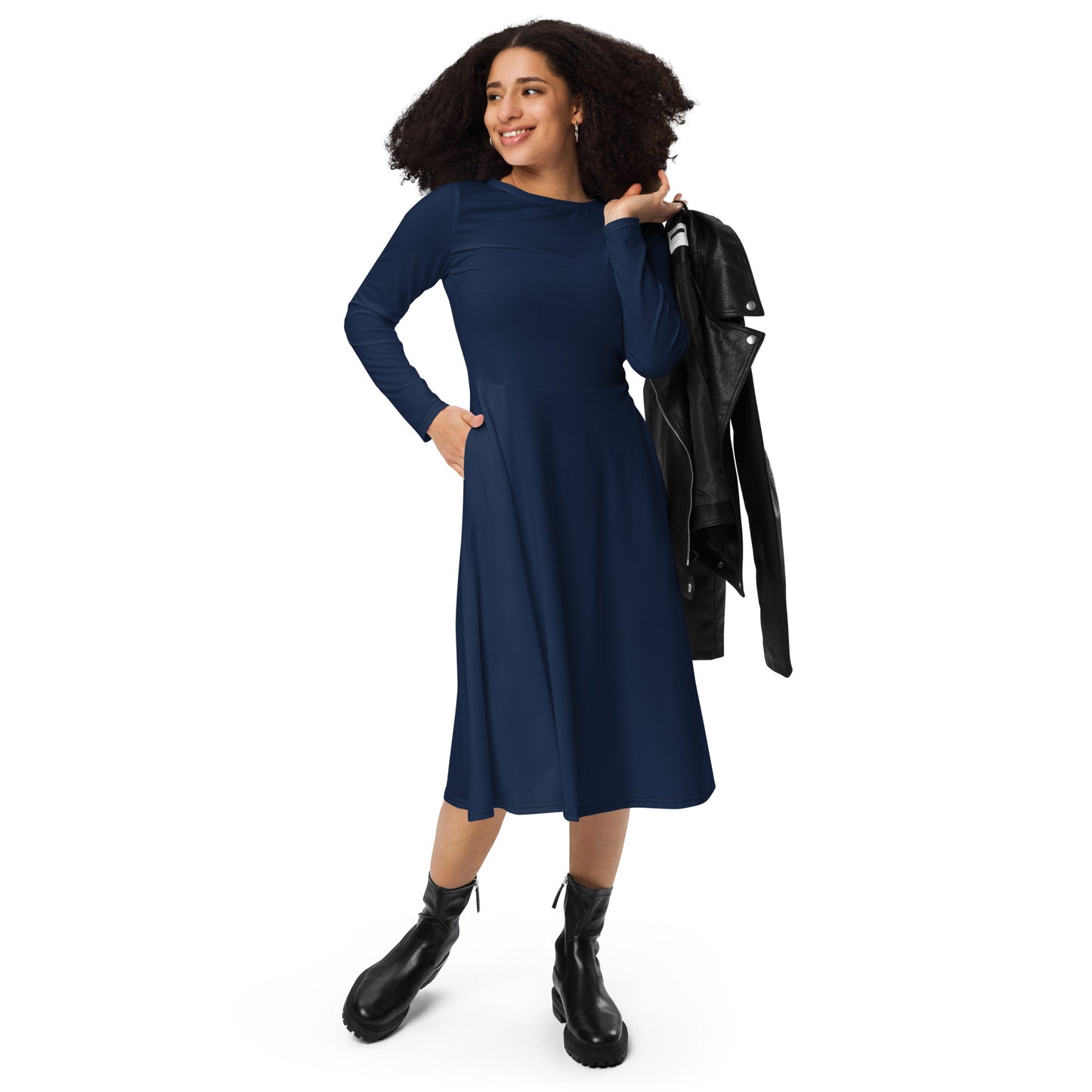 I AM WELL Women's Long Sleeve Midi Dress Navy