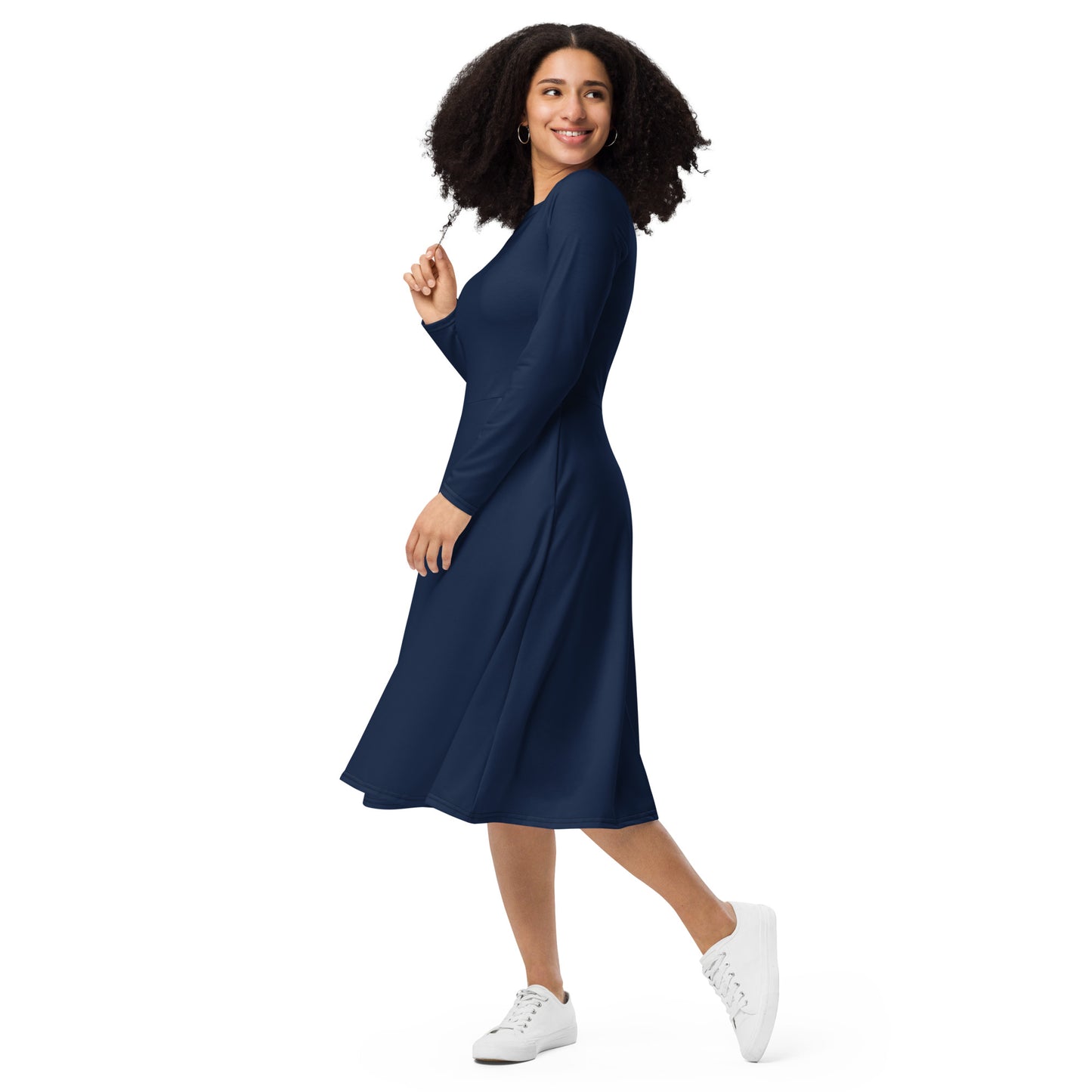 I AM WELL Women's Long Sleeve Midi Dress Navy