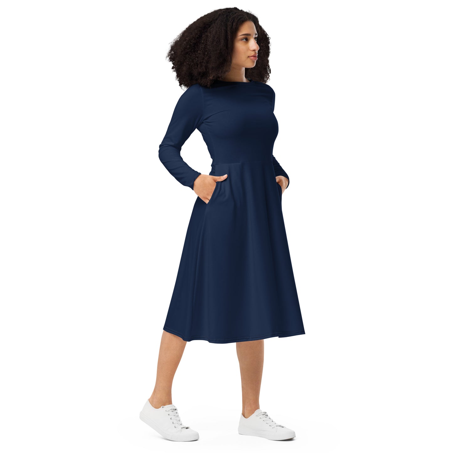 I AM WELL Women's Long Sleeve Midi Dress Navy