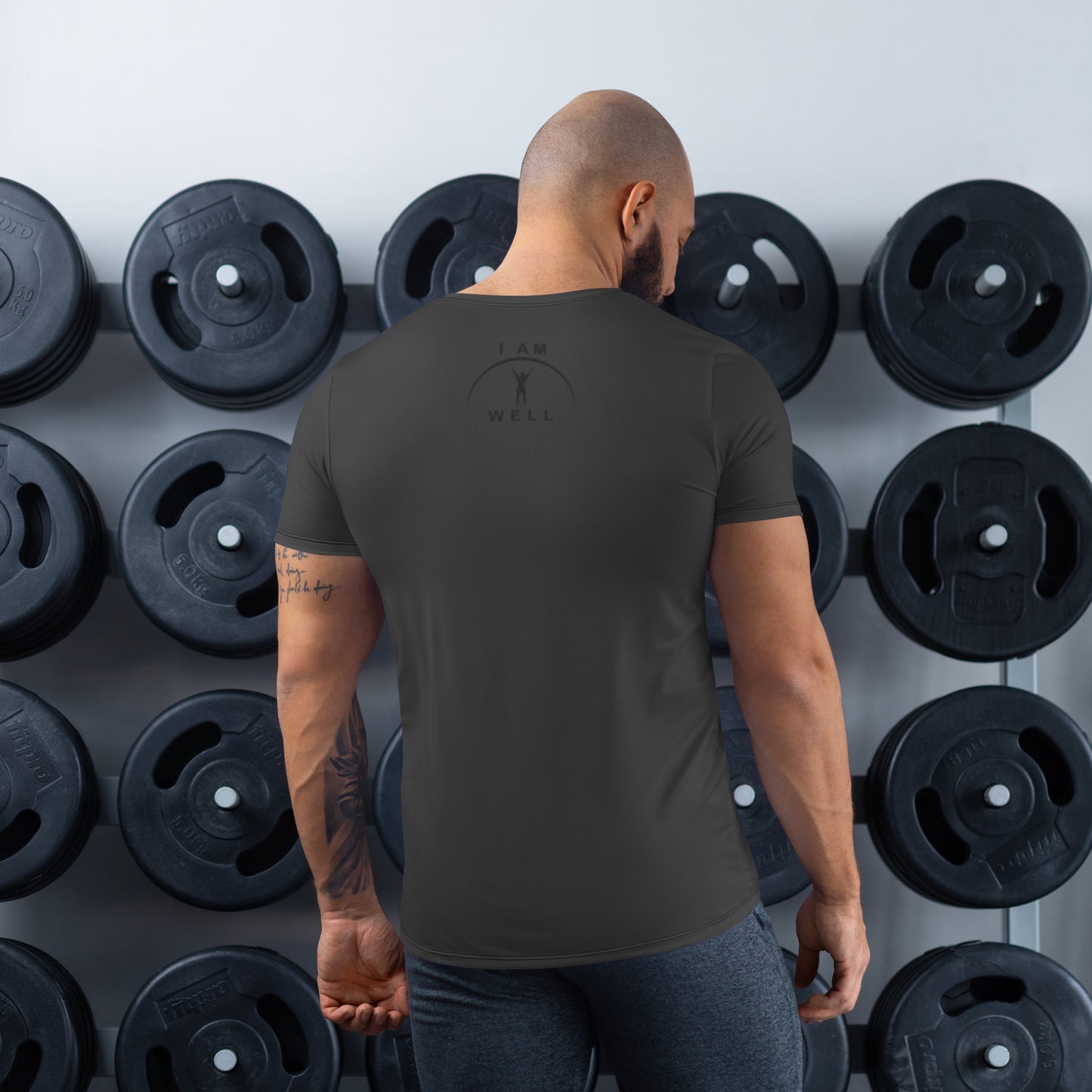 I AM WELL Men's Ultra-Lightweight Performance Athletic T-Shirt - Dark Grey w/ Black Logo